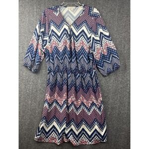Espresso Plus Size 3X Dress Chevron Floral Patchwork Zip Front Boho Knit Stretch